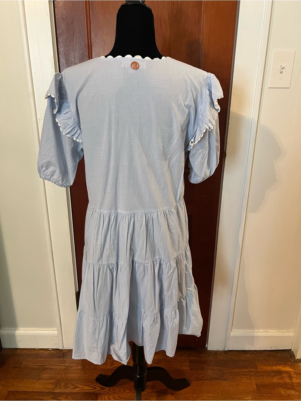 Simply Southern Light Blue Tiered Dress Small Scallop Trim Cottagecore - Picture 8 of 10
